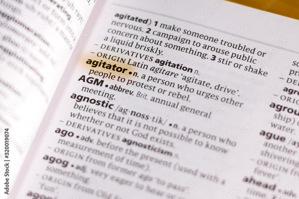 The word or phrase Agitator in a dictionary. The word or phrase Agitator in a dictionary.
