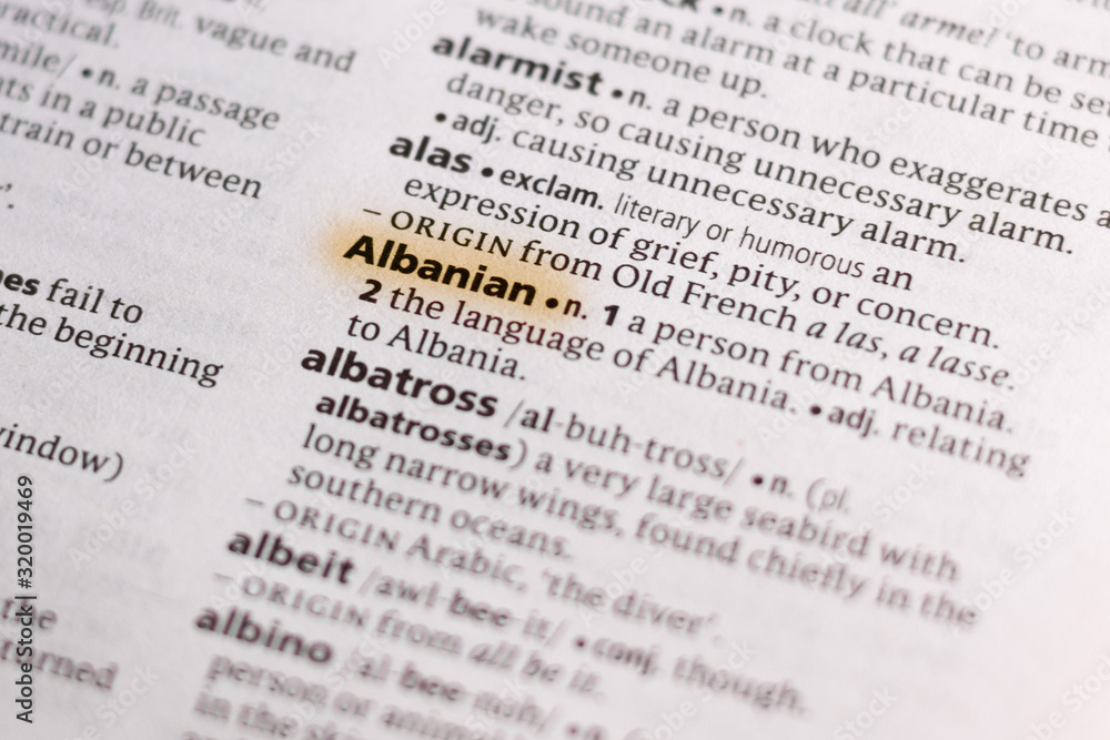 The word or phrase Albanian in a dictionary. The word or phrase Albanian in a dictionary.
