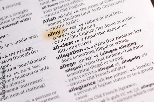Принти на полотні The word or phrase Allay in a dictionary.