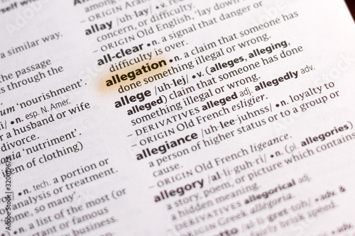 The word or phrase Allegation in a dictionary.