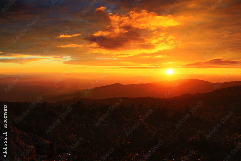 Sunset on a mountain view in Thailand