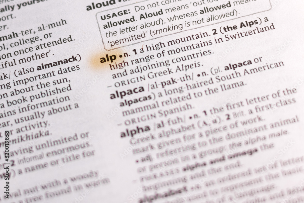 The word or phrase Alp in a dictionary. The word or phrase Alp in a dictionary.