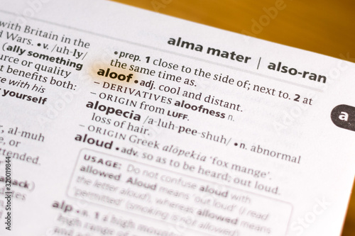 The word or phrase Aloof in a dictionary.