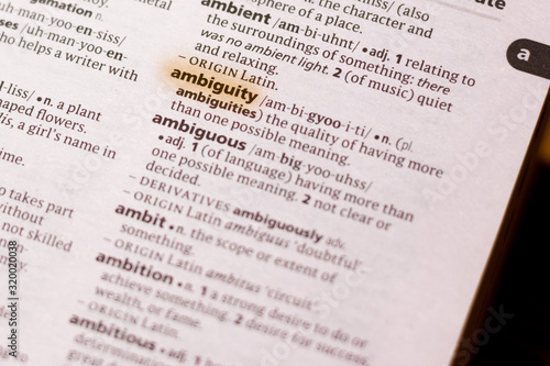 фотографія The word or phrase Ambiguity in a dictionary.