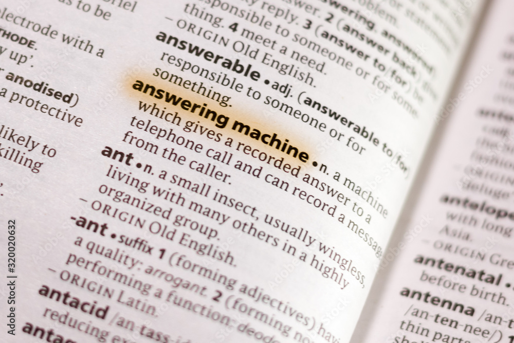 The word or phrase Answering Machine in a dictionary. The word or phrase Answering Machine in a dictionary.