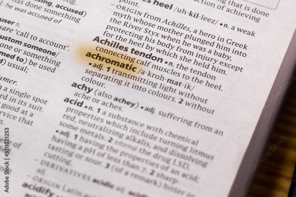 Ivanovsk, Russia - November 19, 2018: The word or phrase Achromatic in a dictionary. Ivanovsk, Russia - November 19, 2018: The word or phrase Achromatic in a dictionary.
