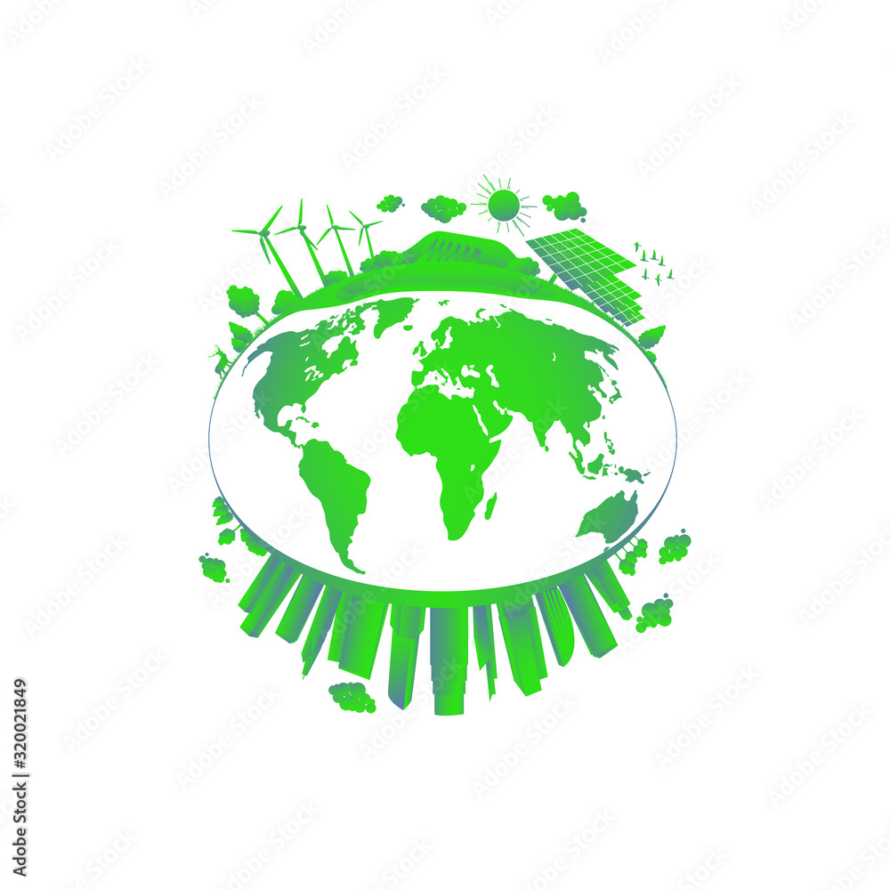 Green city concept. Solar and wind power. Green sustainable energy, ecology development environment, sustainable development concept.