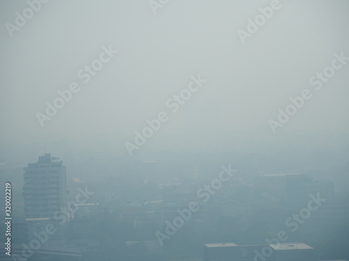 Cityscape of Bangkok covered by mixture of dust in air pollution, situation of air pollution 2.5 pm in Bangkok, Air pollution in big city, it is unhealthy.