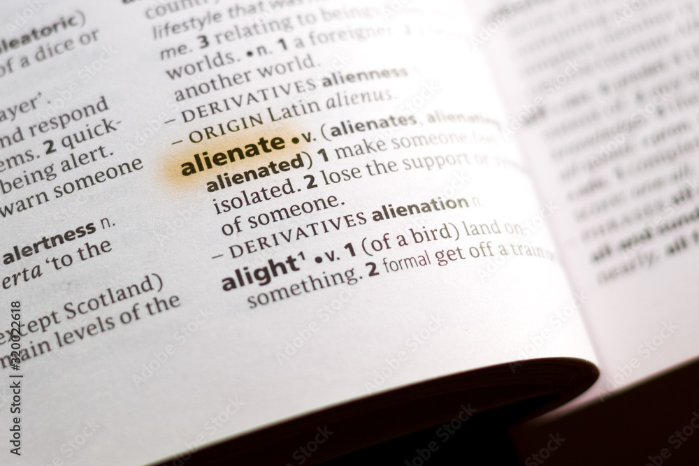 Ivanovsk, Russia - November 19, 2018: The word or phrase Alenate in a dictionary. Ivanovsk, Russia - November 19, 2018: The word or phrase Alenate in a dictionary.