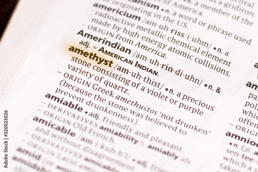 Ivanovsk, Russia - November 19, 2018: The word or phrase Amethyst in a dictionary. Ivanovsk, Russia - November 19, 2018: The word or phrase Amethyst in a dictionary.
