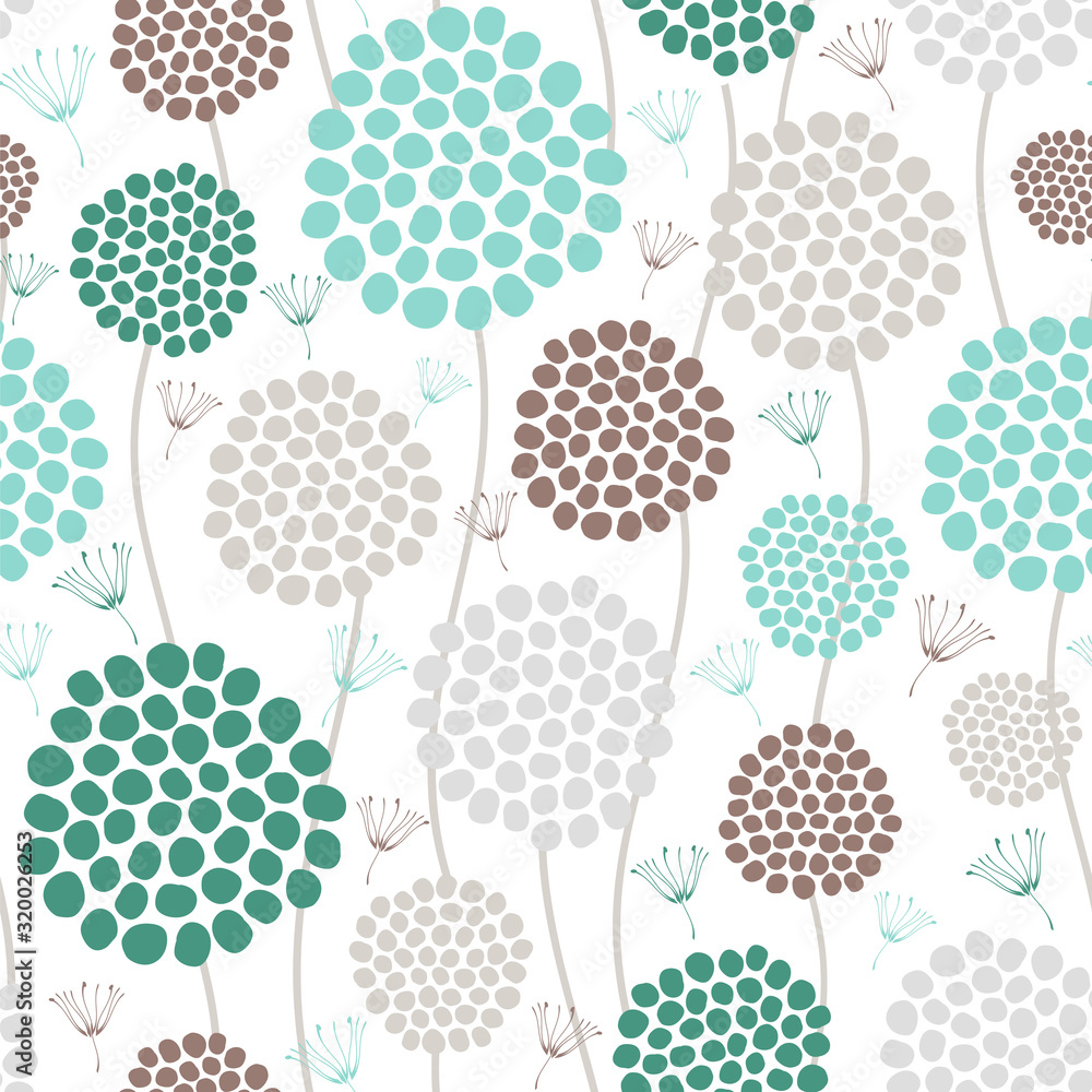 Fototapeta Seamless vector pattern with decorative dandelions.