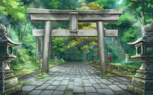Fototapeta Torii forest - Day , Anime background , Illustration.