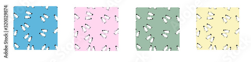 Set seamless pattern with  penguin Animal illustration perfect for design greeting cards, prints, flyers,cards,holiday invitations and more.Vector card on color background