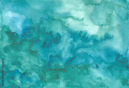 abstract green waves watercolor background hand painting