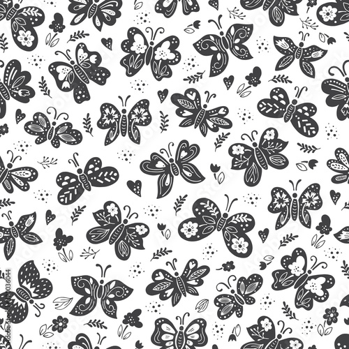 Insects and flowers seamless background. Butterflies spring pattern © darijashka