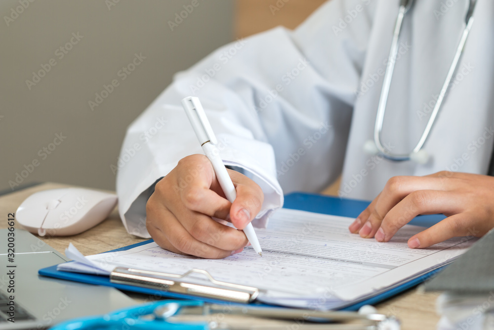 Healthcare medical with computer in hospital concept Hands Doctor