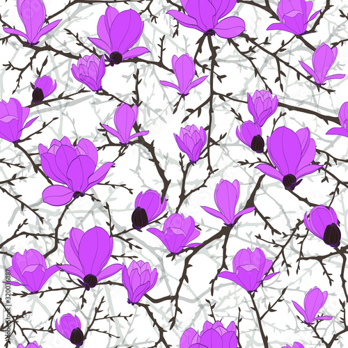 Seamless pattern with magnolia flowers. Spring background.