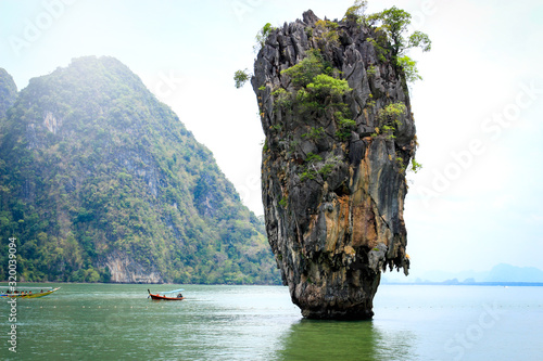 Beautiful tropical island scenery, James Bond island, famous landmarks in Andaman sea, Phang Nga bay, Thailand.