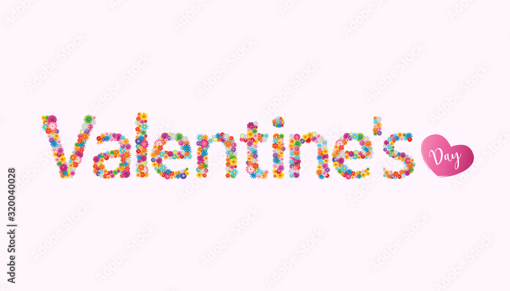 Vector of Happy Valentine’s Day lettering with blooming flowers design. Vector of Happy Valentine’s Day lettering with blooming flowers design.