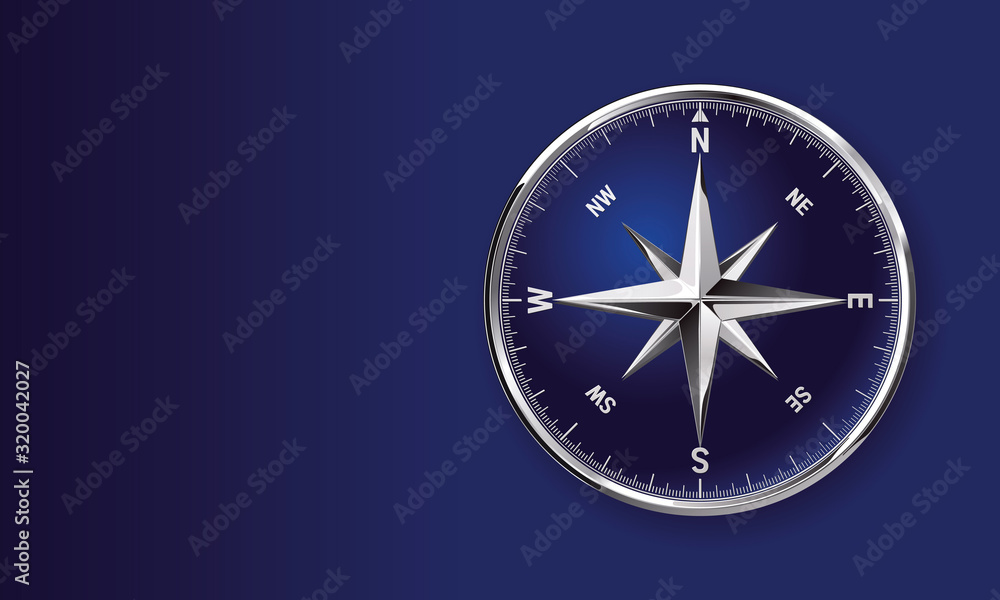 Vektor Kompass Clip art symbol mit glänzender metallischer Kompassrose auf blauem Hintergrund mit Textfreiraum Vektor Kompass Clip art symbol mit glänzender metallischer Kompassrose auf blauem Hintergrund mit Textfreiraum