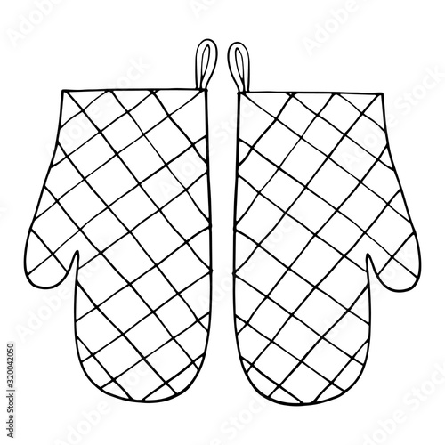 Vector illustration of oven glove with geometric print on it. Vector cartoon flat icon isolated on white background.
