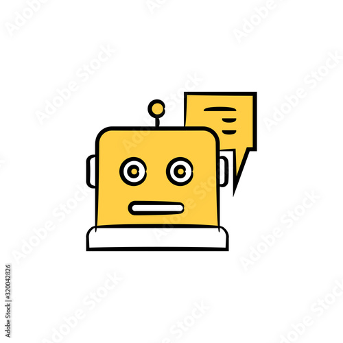 robot head and message for chat bot concept yellow hand drawn theme