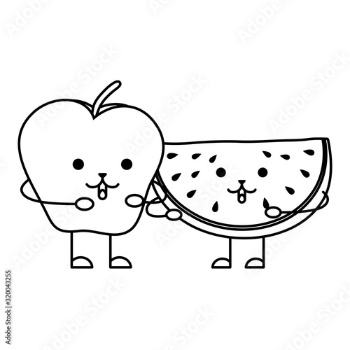 fresh watermelon and apple kawaii characters
