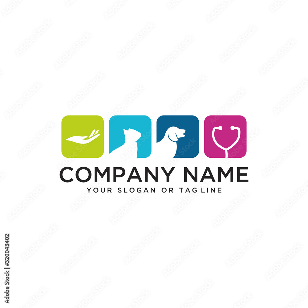Obraz premium Design logo care about dog and cat health care vector