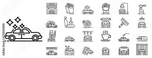 Car wash icons set. Outline set of car wash vector icons for web design isolated on white background