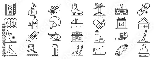 Ski resort icons set. Outline set of ski resort vector icons for web design isolated on white background