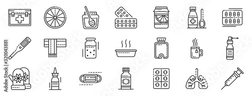 Flu sick icons set. Outline set of flu sick vector icons for web design isolated on white background