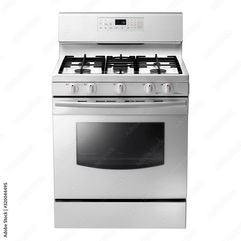 Freestanding Gas Range Isolated on White Background. Front View of