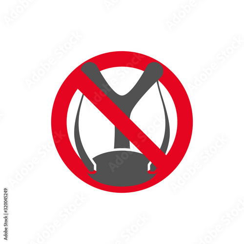 Prohibition sign.Forbidden to shoot a slingshot in flat style.Vector illustration.