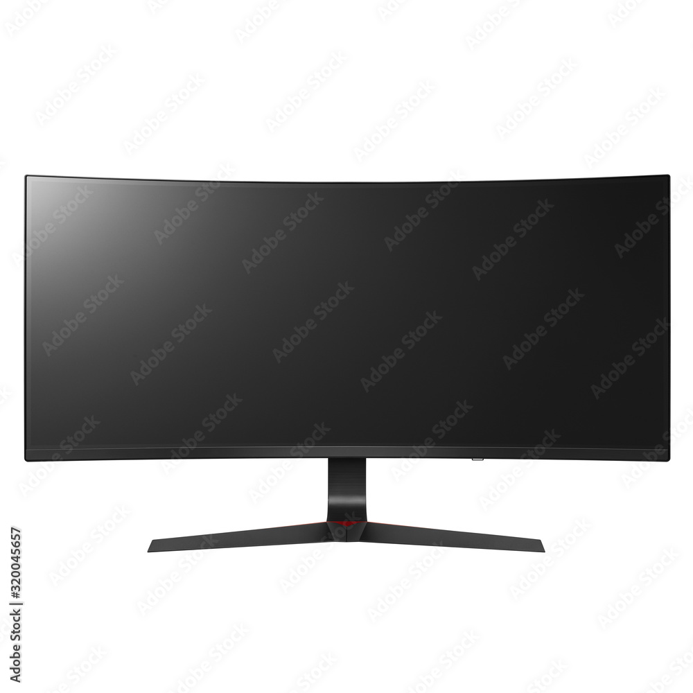 Curved TV Screen Isolated on White. Front View Slim Design 4K UHD 34