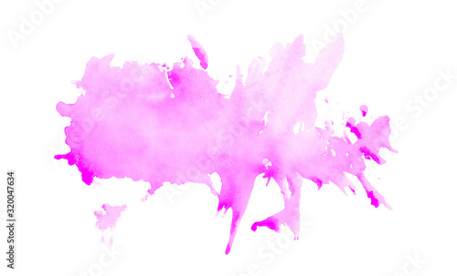 Bright watercolor pink stain drips. Abstract illustration on a white background