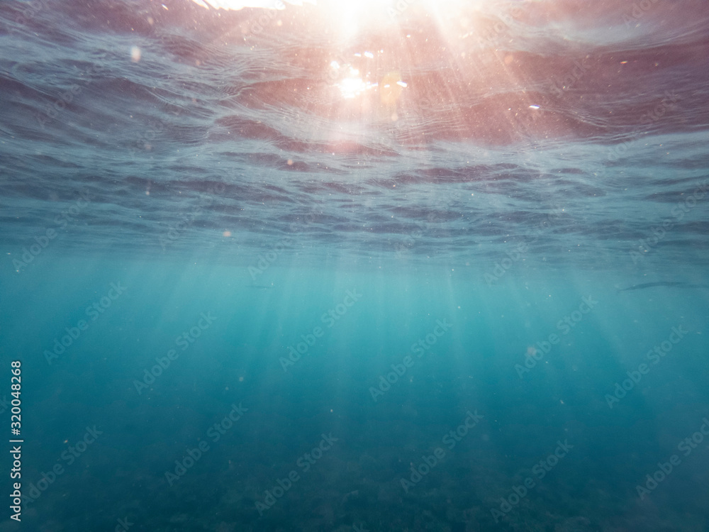 the afternoon rays of light stream through the sea surface - obrazy, fototapety, plakaty 
