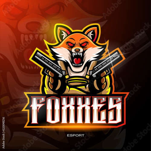 Fox gun mascot esport logo design