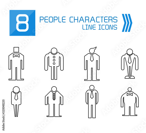 people  male icons line vector set