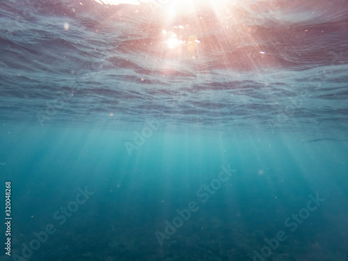 the afternoon rays of light stream through the sea surface