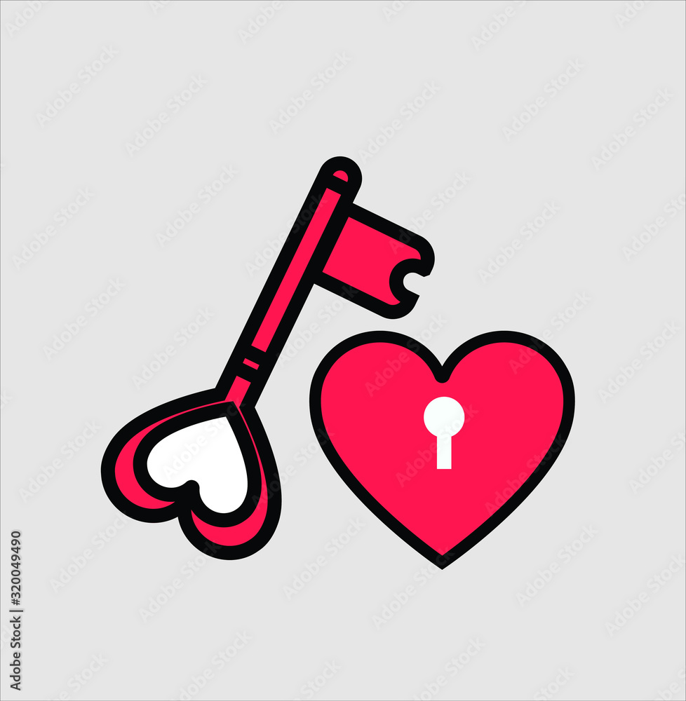 Flat lock and love icon with white background Flat lock and love icon with white background