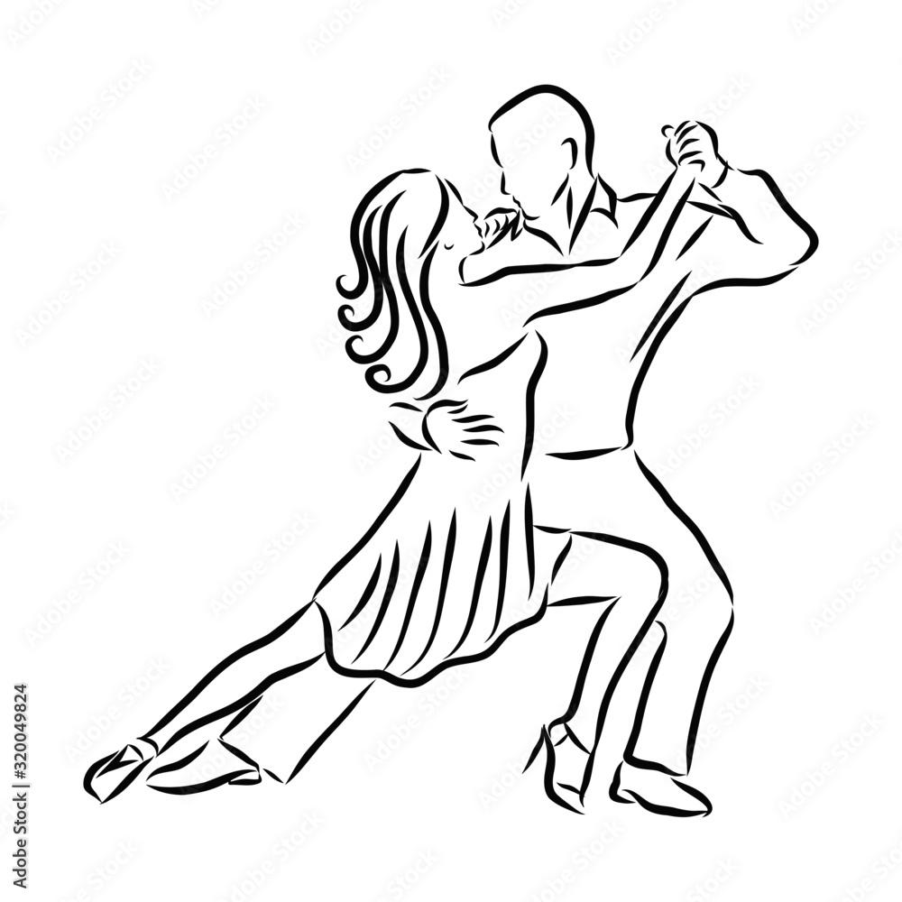 pair of dancers dancing Latin American dance, vector sketch illustration