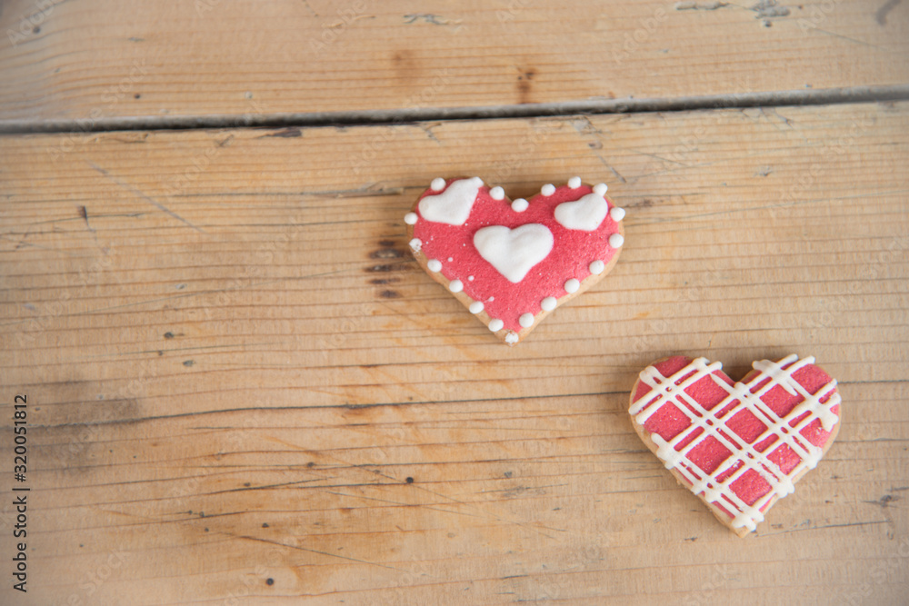 heart shaped gingerbread on a wooden table