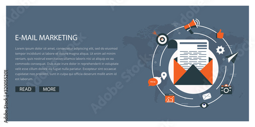 Email advertising campaign, e-marketing, reaching target audience with emails flat vector concept with icons