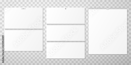 Wall calendar design mockups with blank pages and spiral binding