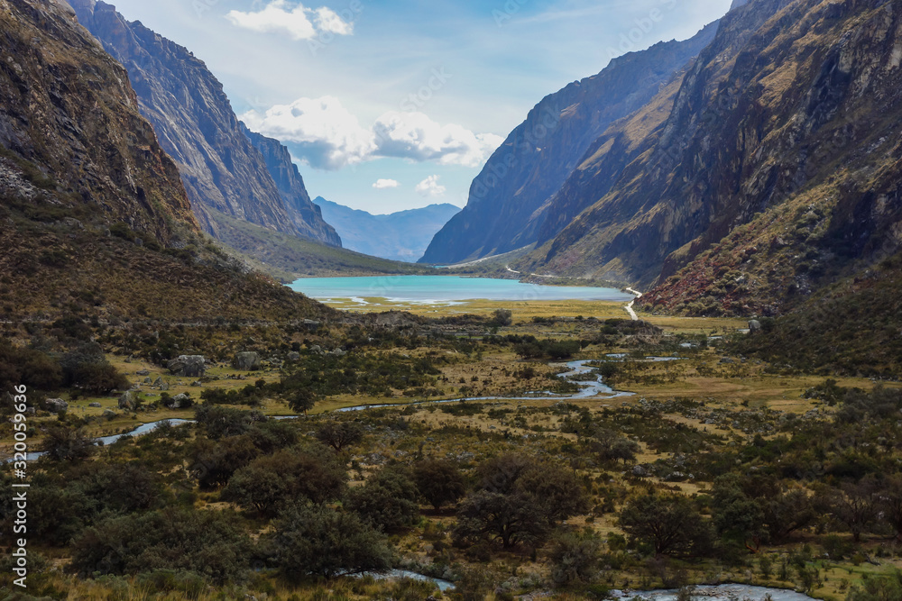 Llanganuco Lake, stunning spot in the Cordillera Blanca in the Andes of Peru. Part of Huascaran National Park. Llanganuco Lake, stunning spot in the Cordillera Blanca in the Andes of Peru. Part of Huascaran National Park.