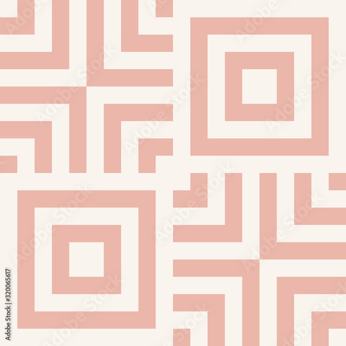 Modern linear geometric seamless pattern. Simple abstract geo texture with lines, squares, repeat tiles. Stylish minimal pink and white background. Elegant minimalist design for decor, wrapping, print