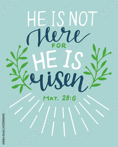 Hand lettering Bible Verse He is risen.