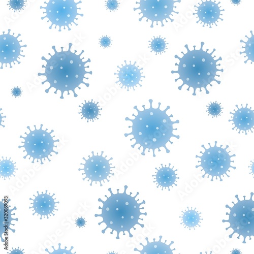 Vector seamless pattern with illustration of novel Coronavirus 2019-nCoV on white background. Abstract model of Chinese virus. Quarantine concept. Coronavirus Covid-19 epidemic backdrop.