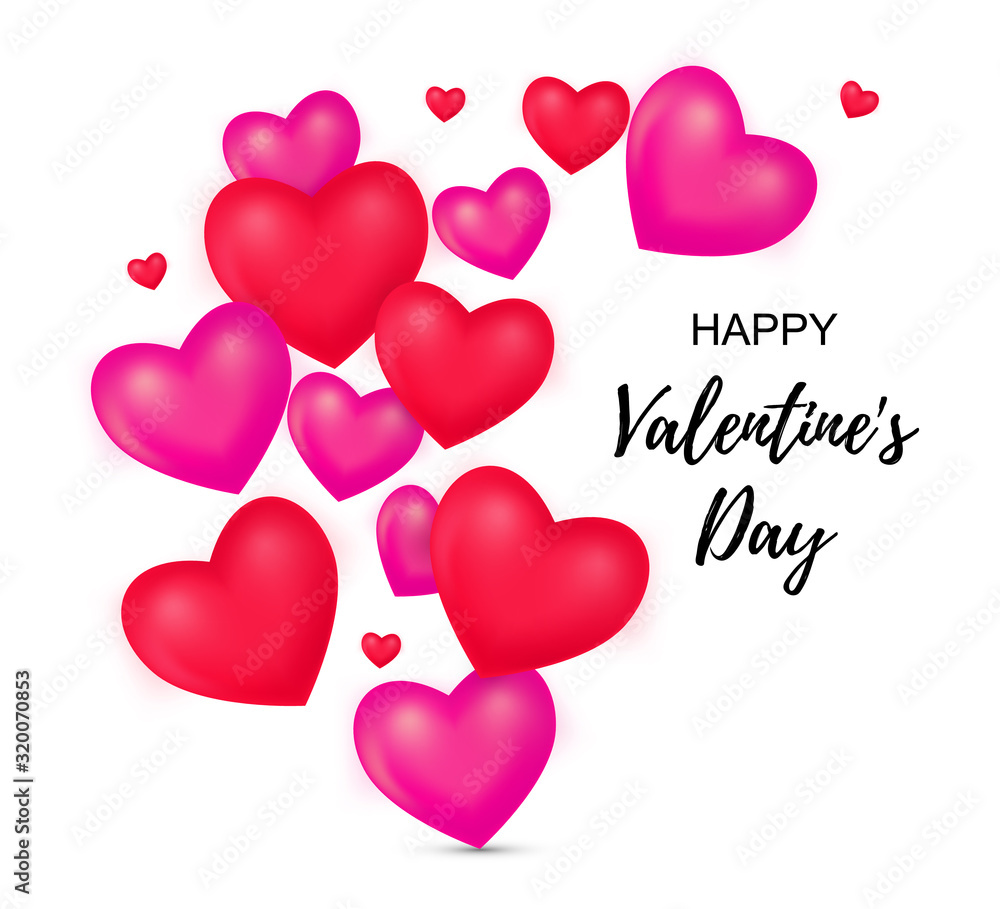 Happy Valentine's Day greeting card. Abstract background wiht 3d Mesh hearts. Vector illustration.