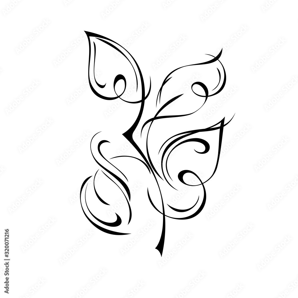 ornament 1019. decorative element with curls and stylized leaves in black lines on a white background ornament 1019. decorative element with curls and stylized leaves in black lines on a white background